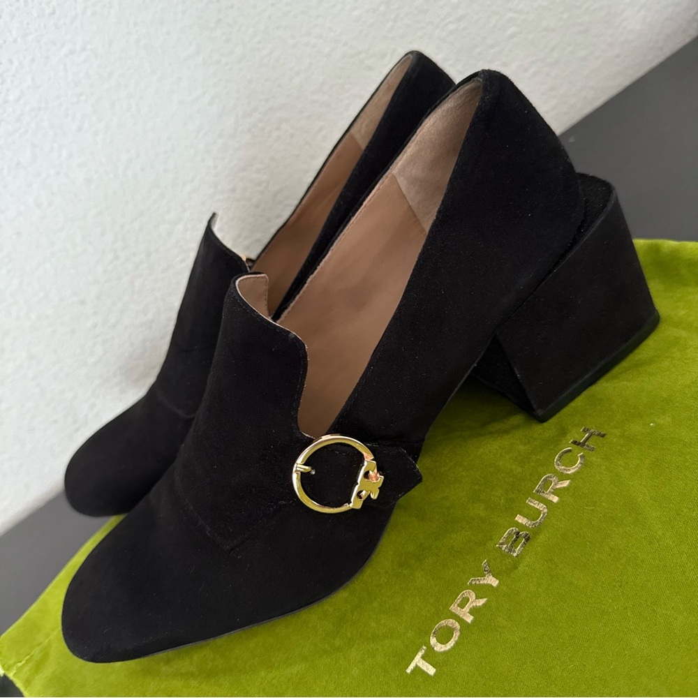 EUC Tory Burch Tess Suede Block Heel Loafer Pumps